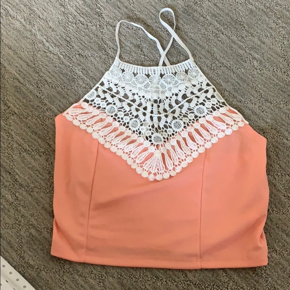 Pink and White Lace Top